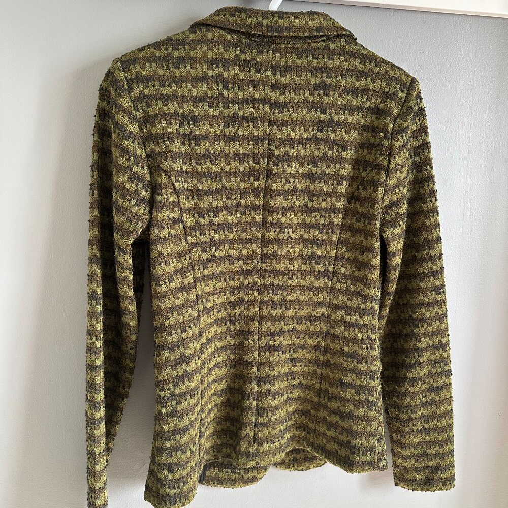 NWT ICHI IH Kate Mosley Olive & Brown Stripe Jacquard Fitted Blazer Women's Sm - Picture 2 of 6